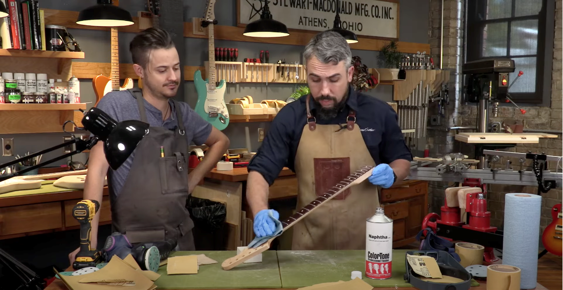 Wiping down fretboad with Naphtha